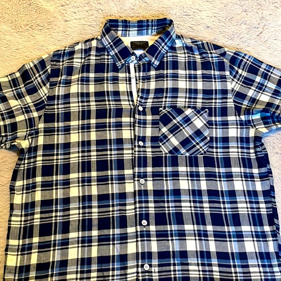 Rag & Bone Blue Plaid Beach Shirt Fit 3 Sz Mens L - Picture 8 of 10